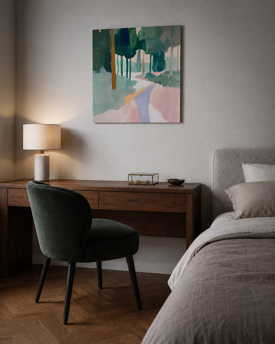 Boslandschap in kleurvlakken Kunstwerk