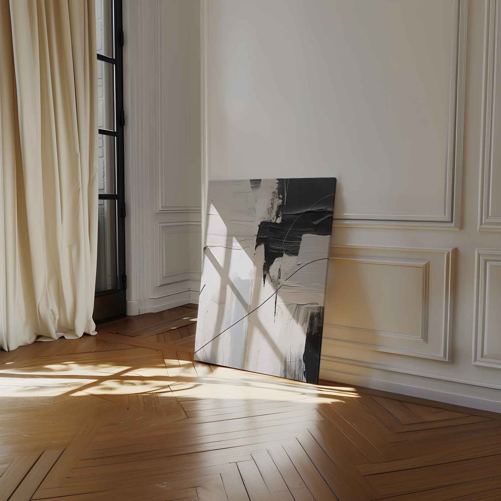 Abstracte Harmonie in Zwart en Wit Kunstwerk-canvas-dibond-plexiglas-wanddecoratie-WallArtistic