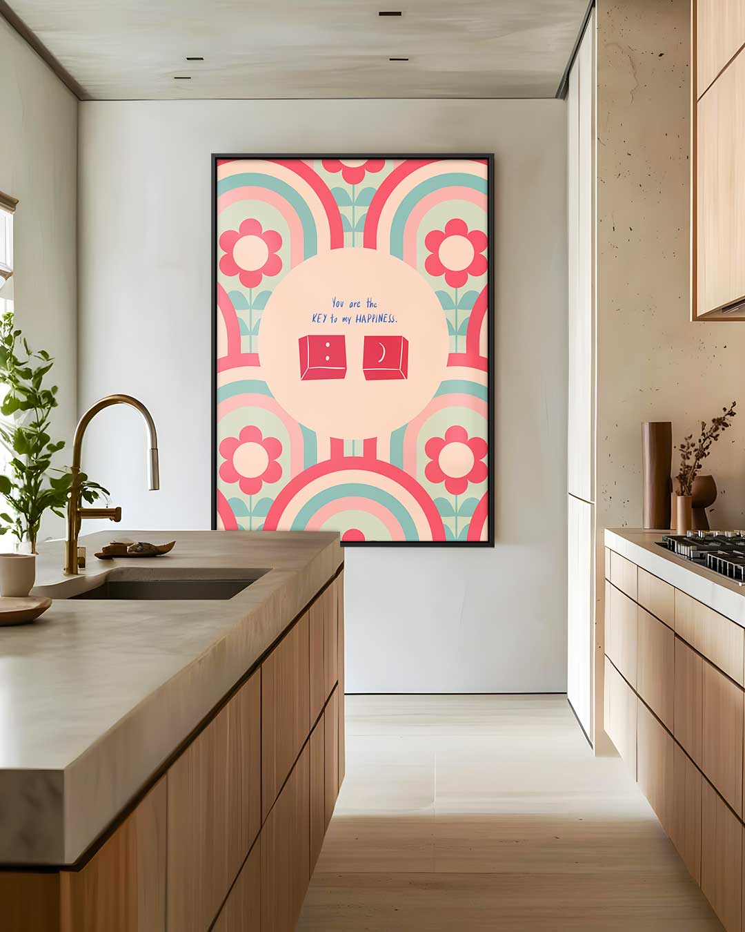 Retro Bloemen Geluksposter Kunstwerk-canvas-dibond-plexiglas-wanddecoratie-WallArtistic