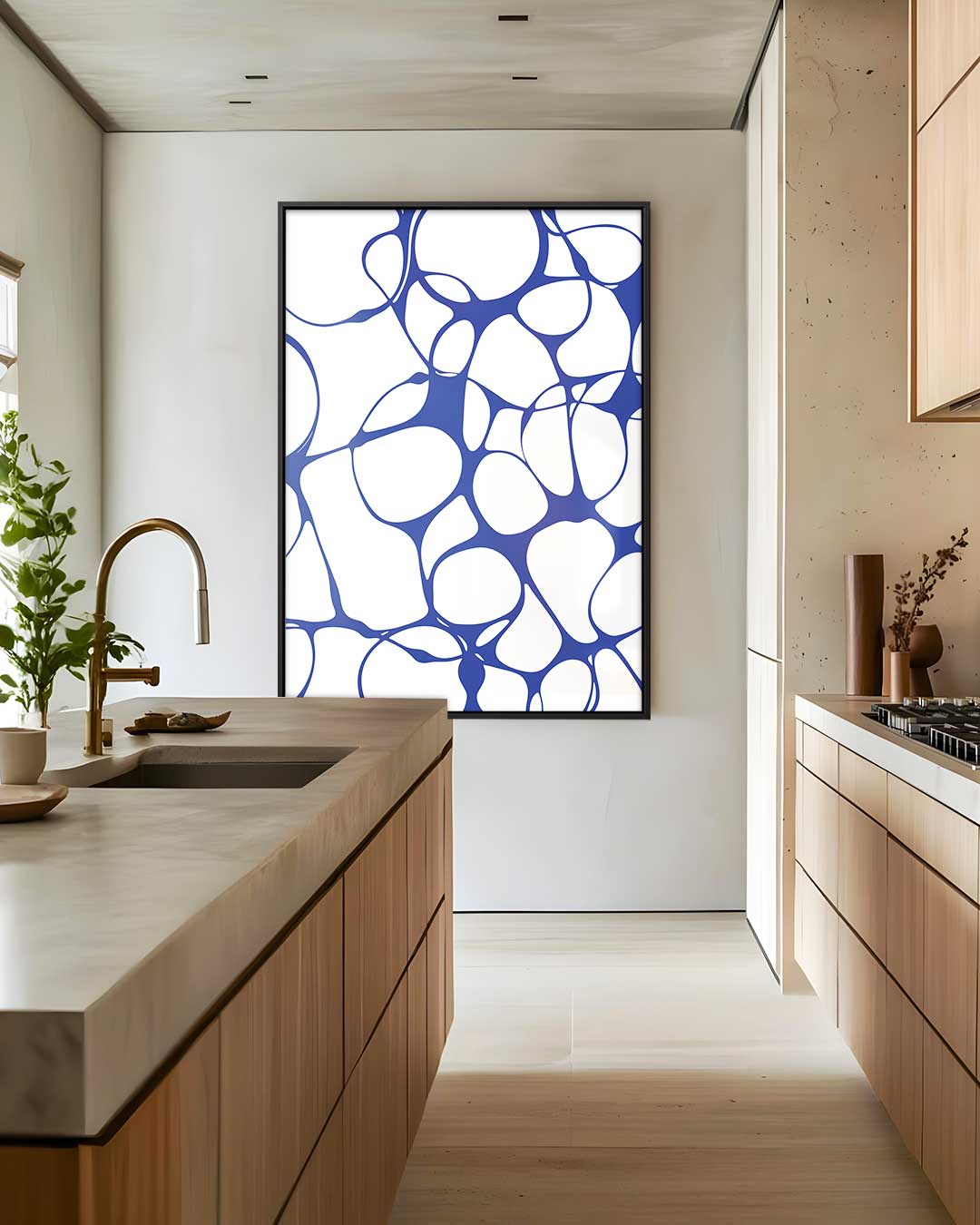 Organische Blauw-Witte Patronen Kunstwerk-canvas-dibond-plexiglas-wanddecoratie-WallArtistic