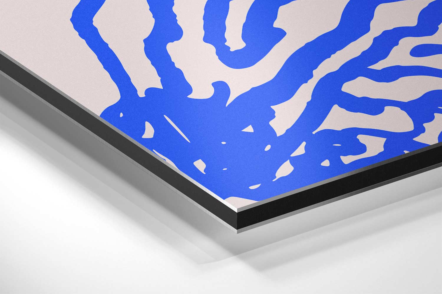 Abstracte Blauwe Contouren op Beige Kunstwerk-canvas-dibond-plexiglas-wanddecoratie-WallArtistic