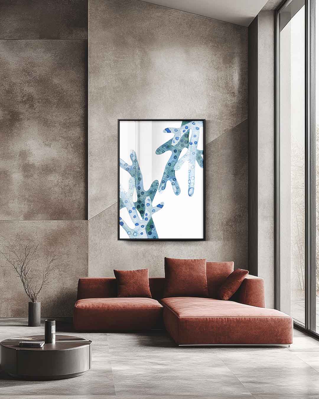 Abstracte Blauwe Koraalstructuur Kunstwerk-canvas-dibond-plexiglas-wanddecoratie-WallArtistic