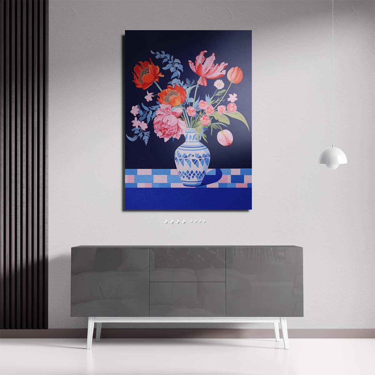 Bloemenpracht in Blauwe Vaas Kunstwerk-canvas-dibond-plexiglas-wanddecoratie-WallArtistic