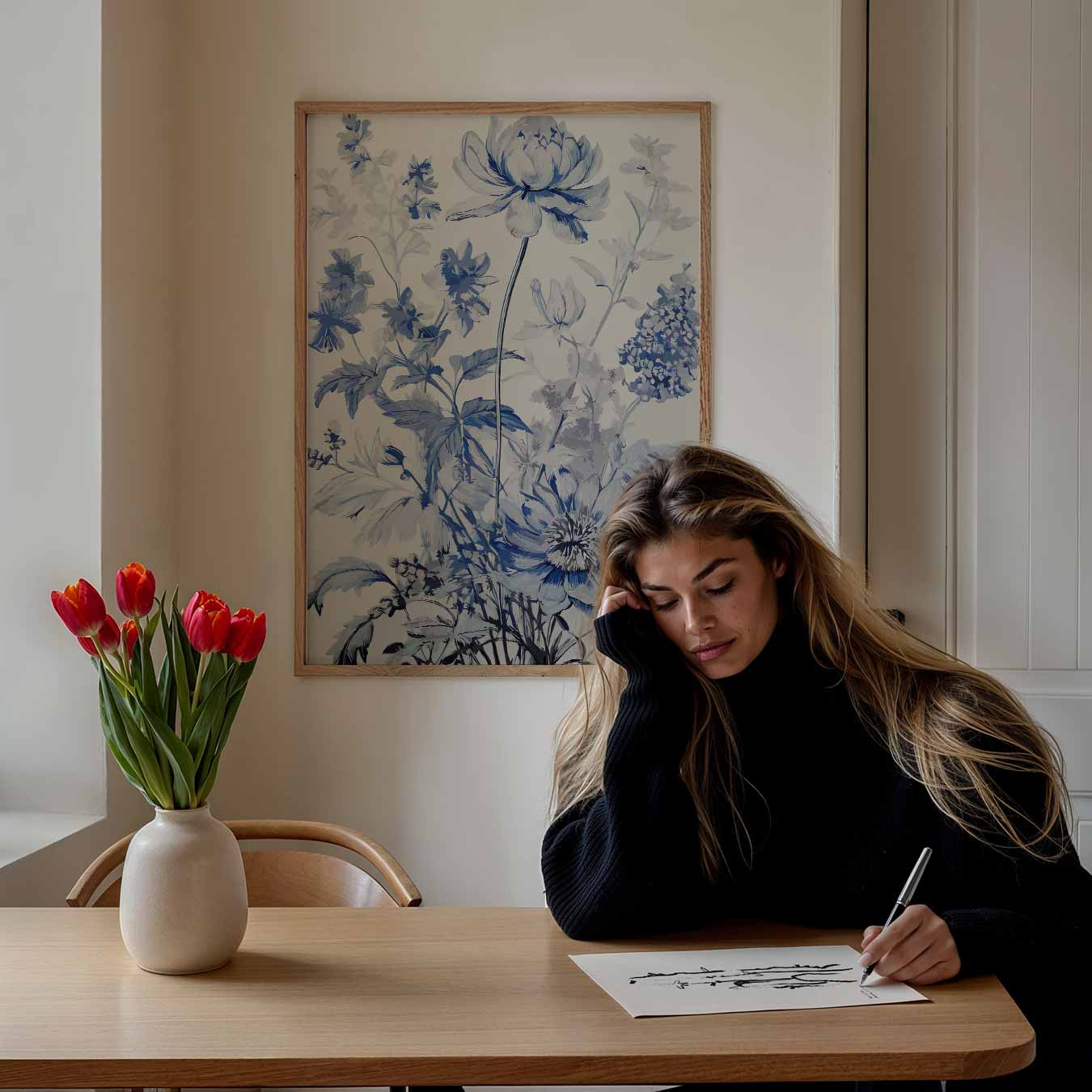 Bloemrijke Elegantie in Blauw Poster-WallArtistic