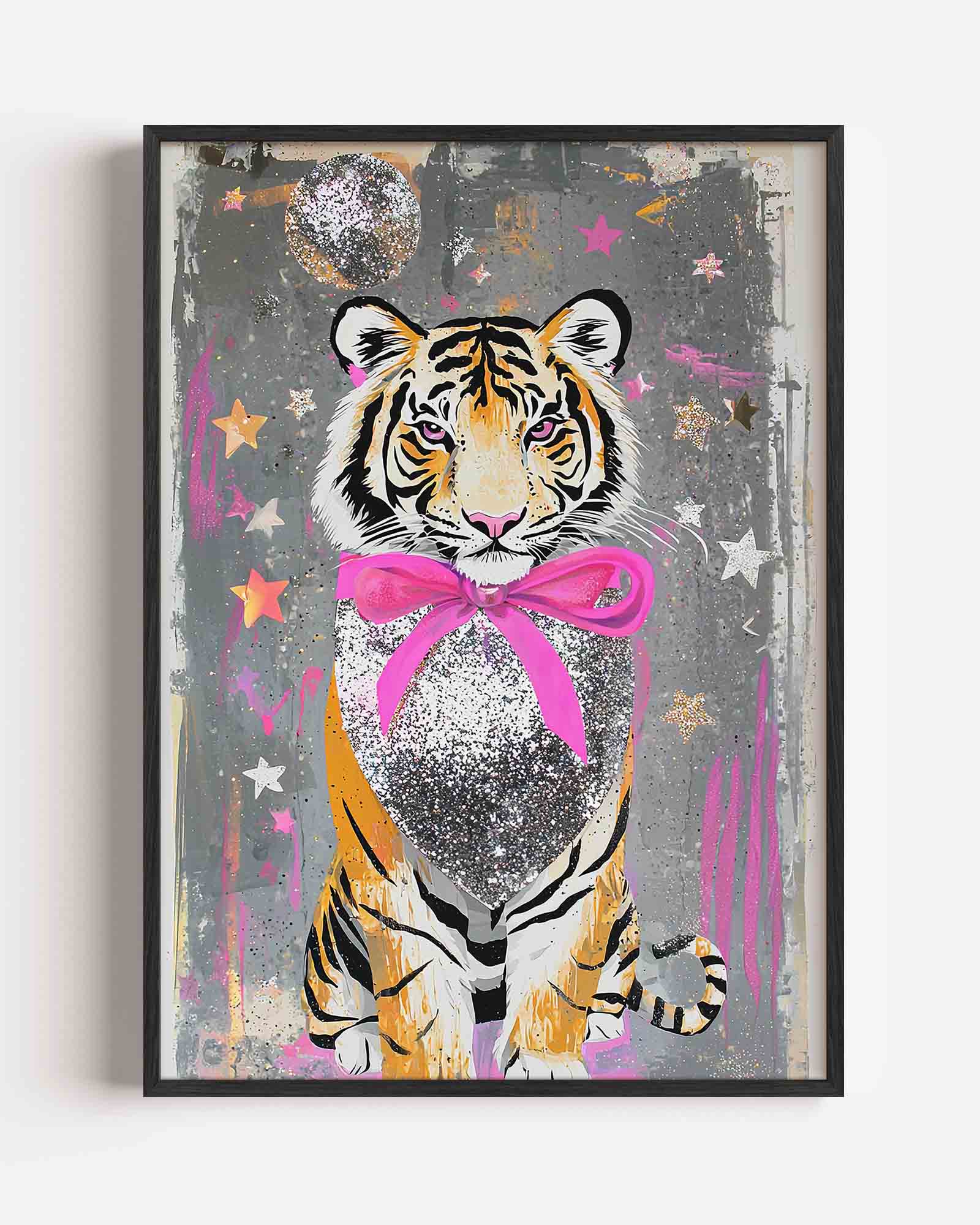 Tijger met roze strik Poster