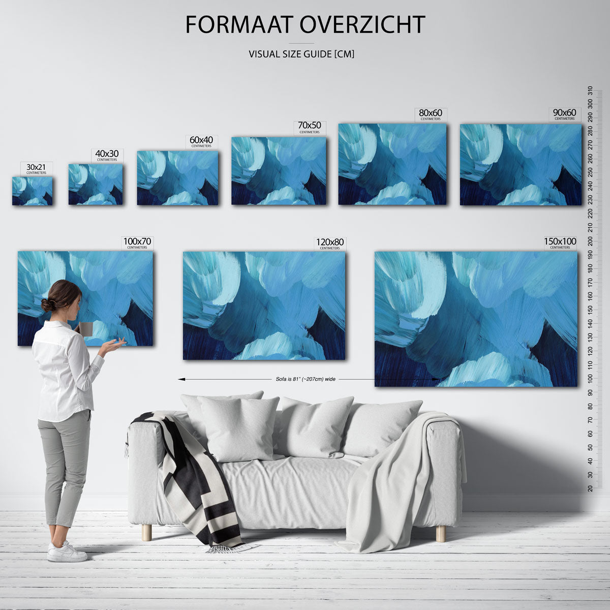 Blauwe penseelstreken Poster