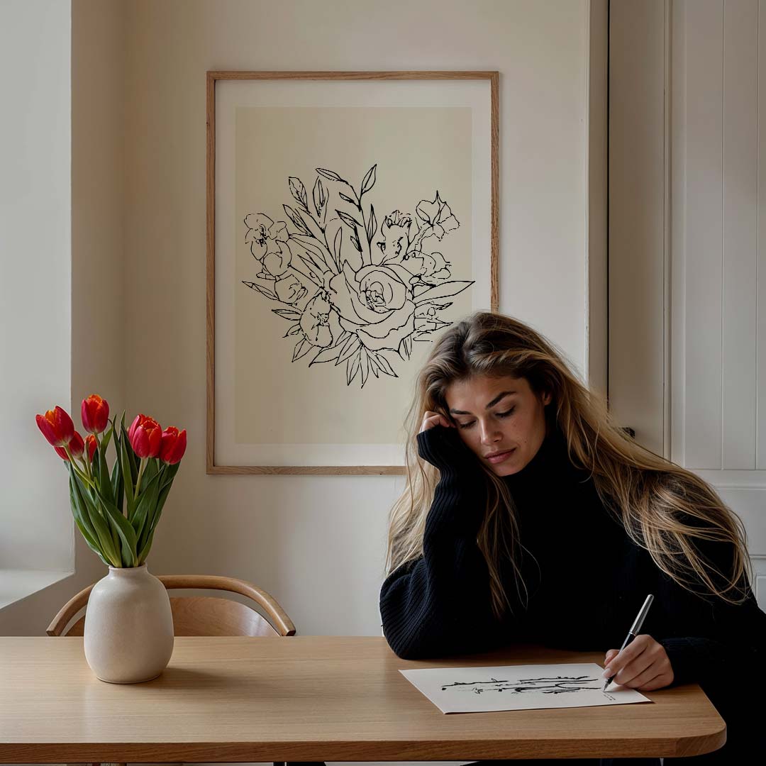 Bloemenpracht Lijntekening Poster-WallArtistic