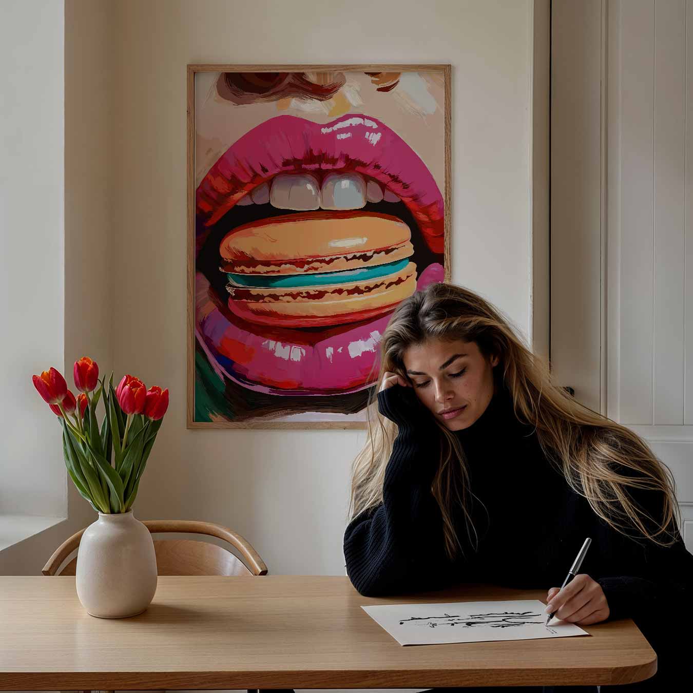 Kleurrijke Lippen & Macaron Poster