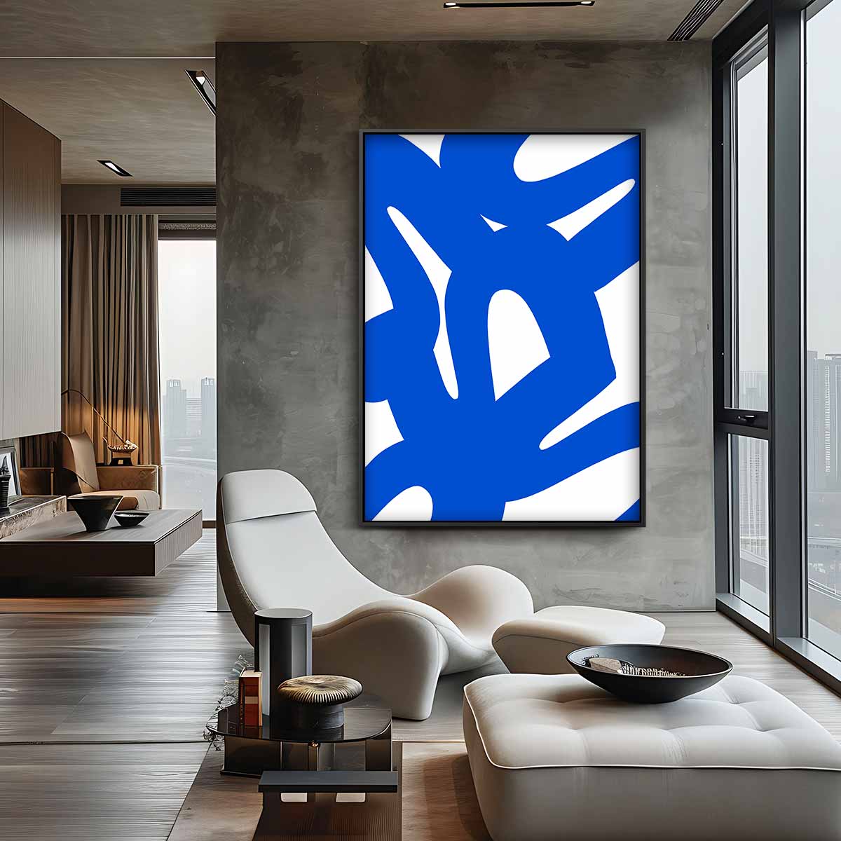Dynamische Blauwe Krabbels Kunstwerk-canvas-dibond-plexiglas-wanddecoratie-WallArtistic