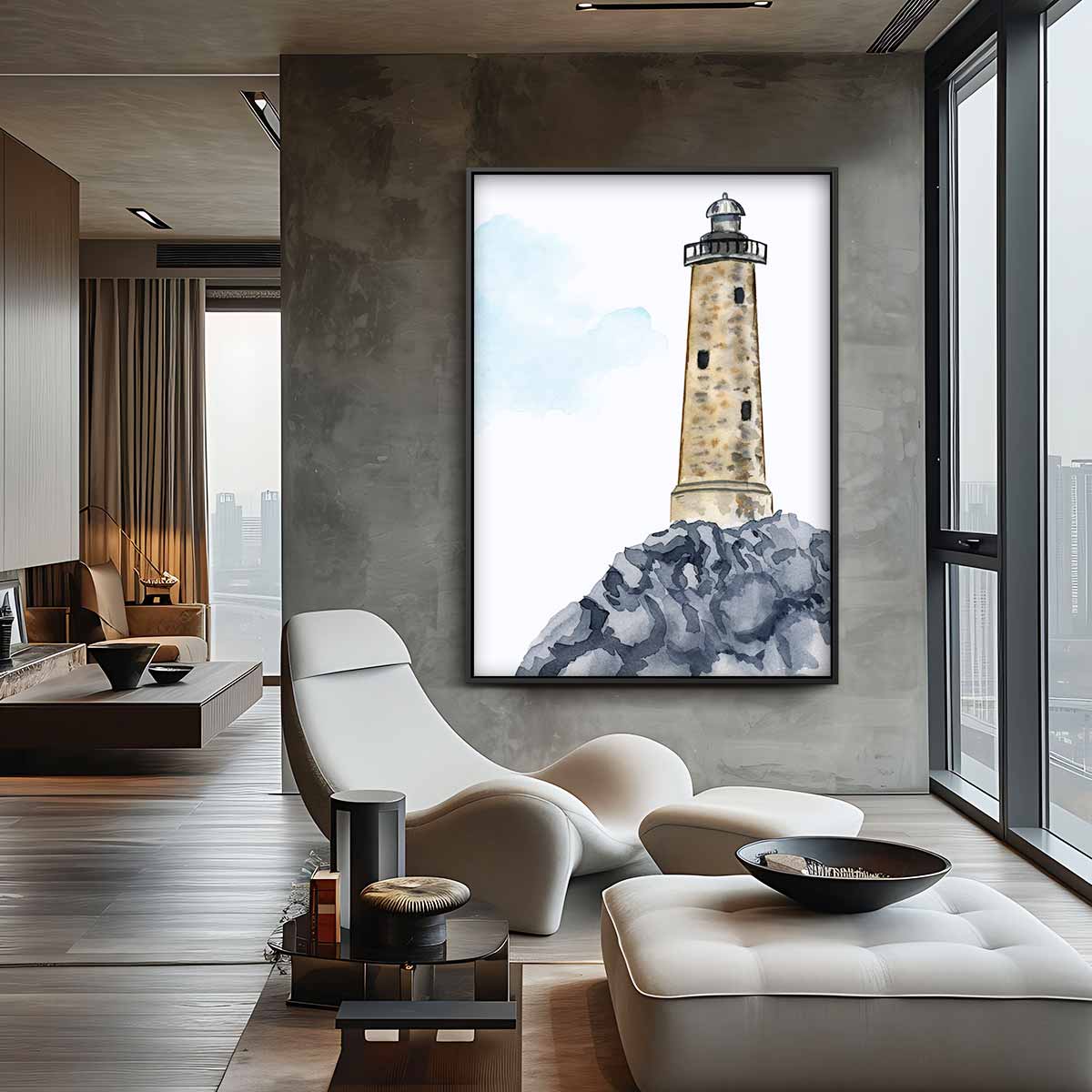 Vuurtoren op de rotst Kunstwerk-canvas-dibond-plexiglas-wanddecoratie-WallArtistic
