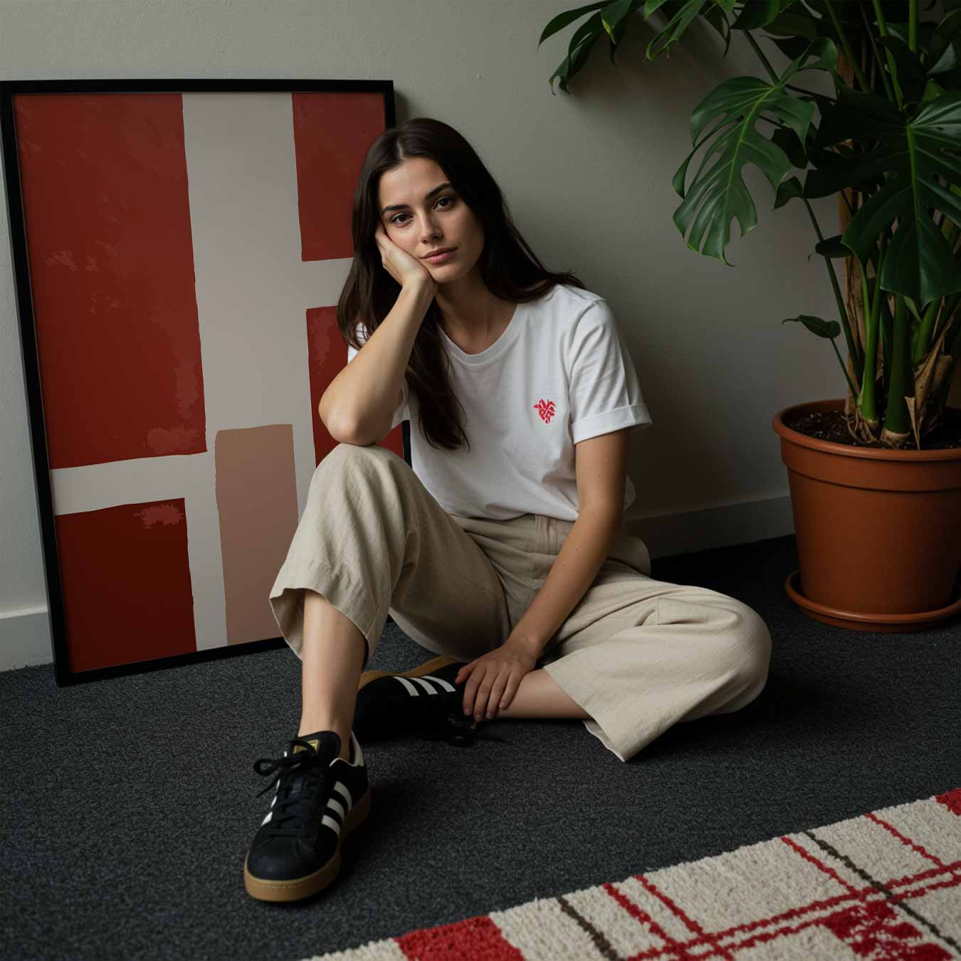 Abstracte Roodbeige Wanddecoratie Poster-WallArtistic