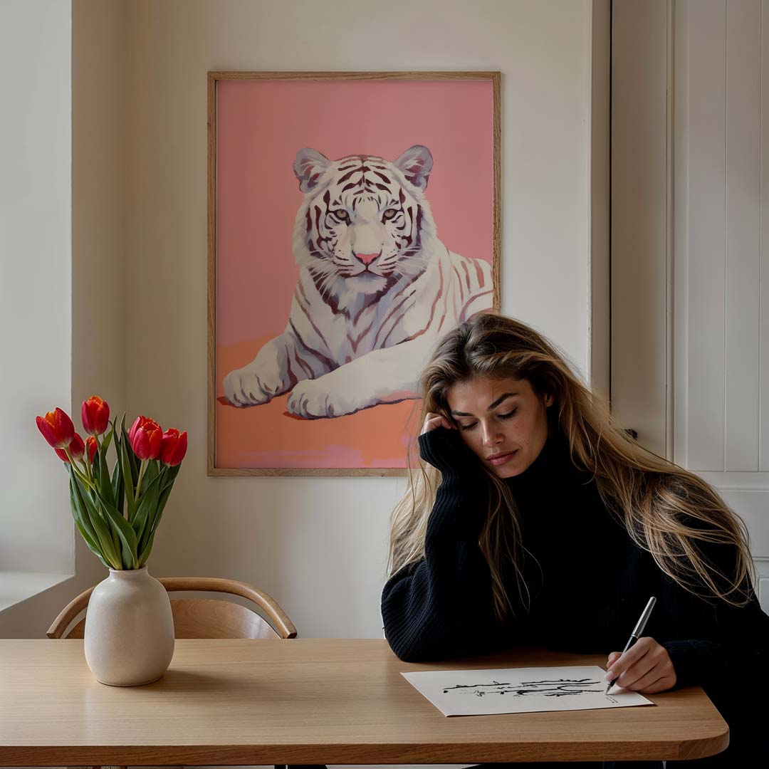 Stoere Roze Tijger Poster-WallArtistic