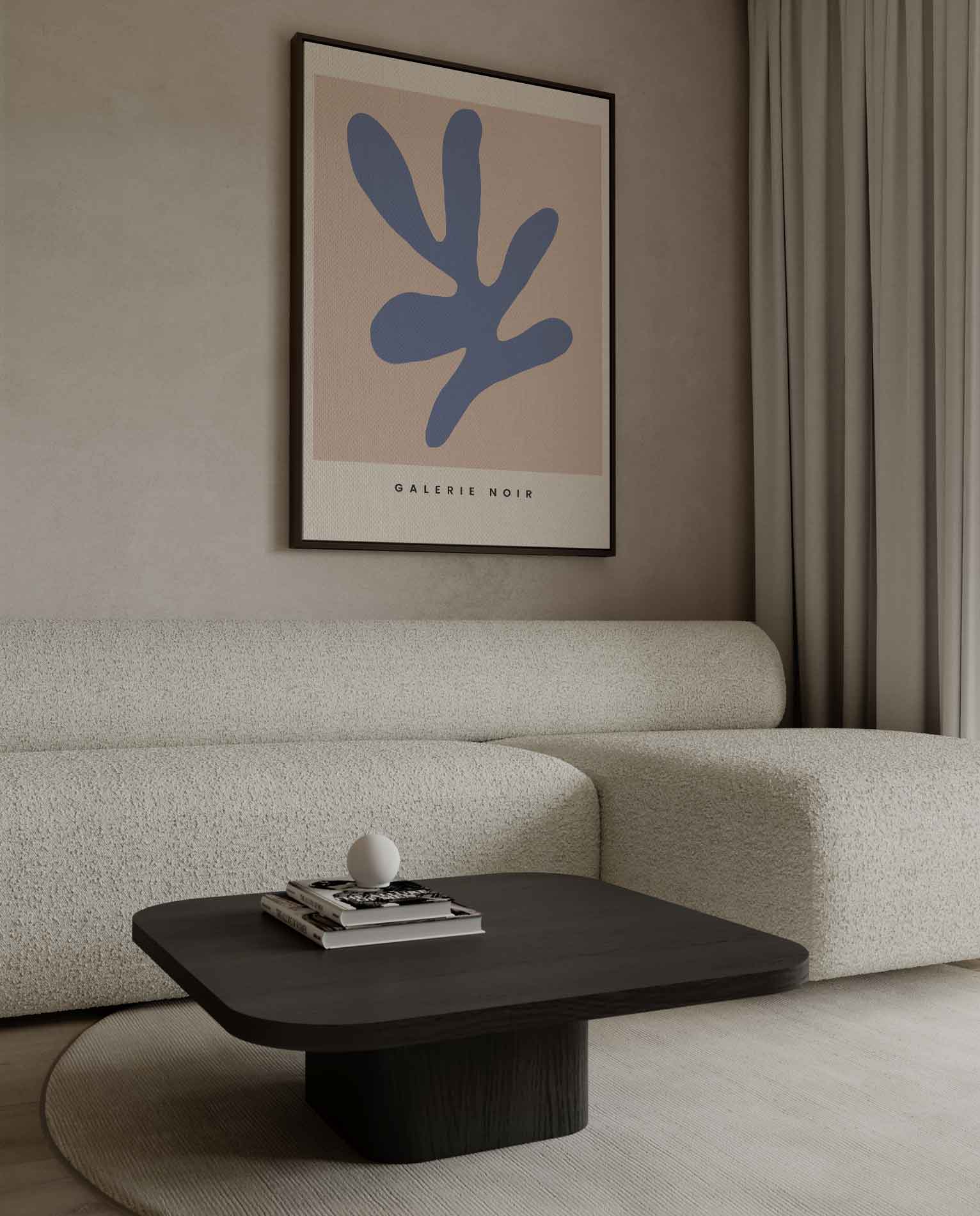 Abstracte Blauw Op Beige Kunstwerk-canvas-dibond-plexiglas-wanddecoratie-WallArtistic