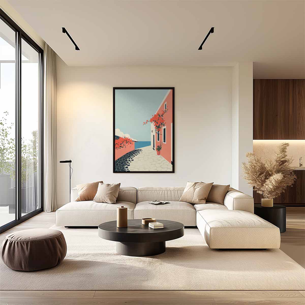 Zonnige Mediterrane Straat Kunstwerk-canvas-dibond-plexiglas-wanddecoratie-WallArtistic