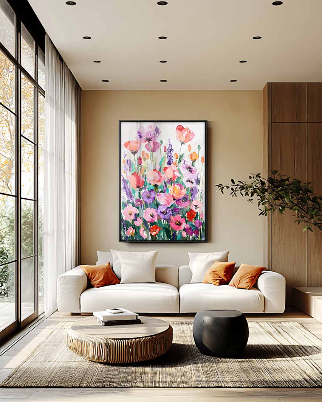 Vrolijke Bloemenexplosie Kunstwerk-canvas-dibond-plexiglas-wanddecoratie-WallArtistic