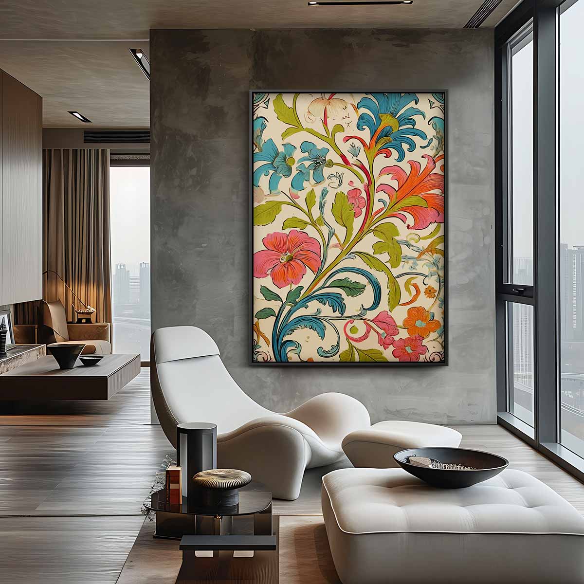 Bloemrijk Fantasiepatroon Kunstwerk-canvas-dibond-plexiglas-wanddecoratie-WallArtistic