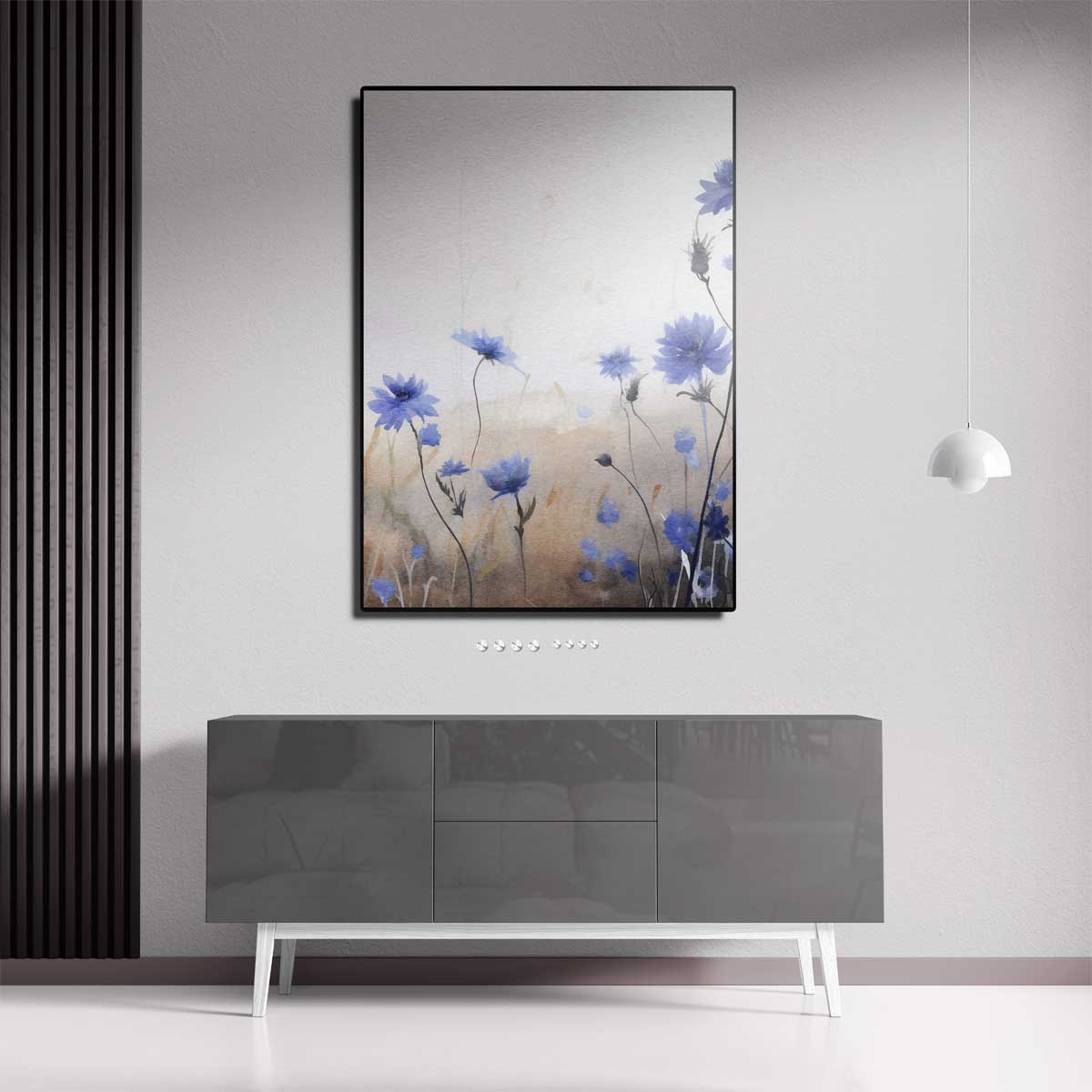 Blauwe Bloemen in Zachte Aquarel Kunstwerk-canvas-dibond-plexiglas-wanddecoratie-WallArtistic
