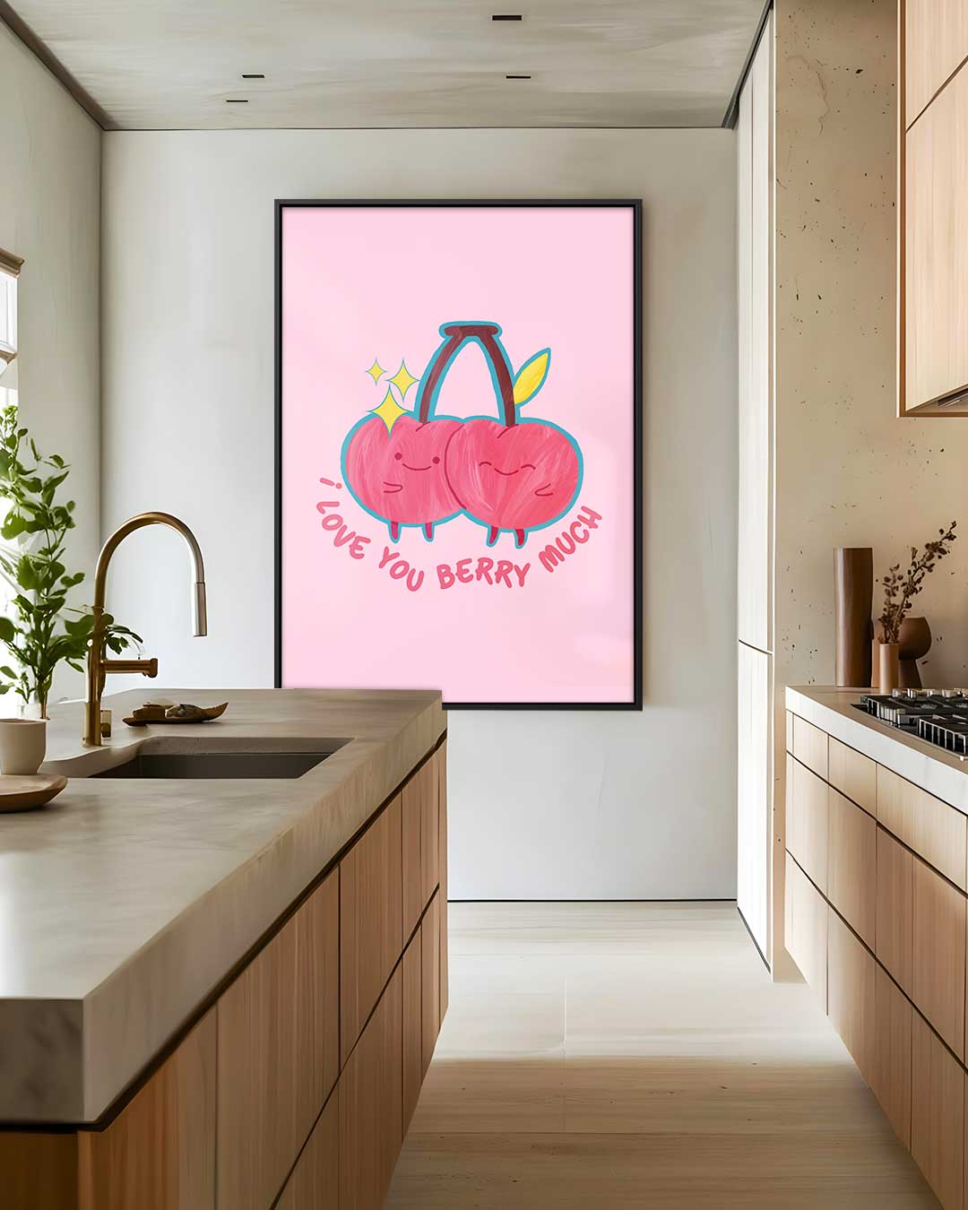 Liefdevolle Kersen Illustratie Kunstwerk-canvas-dibond-plexiglas-wanddecoratie-WallArtistic
