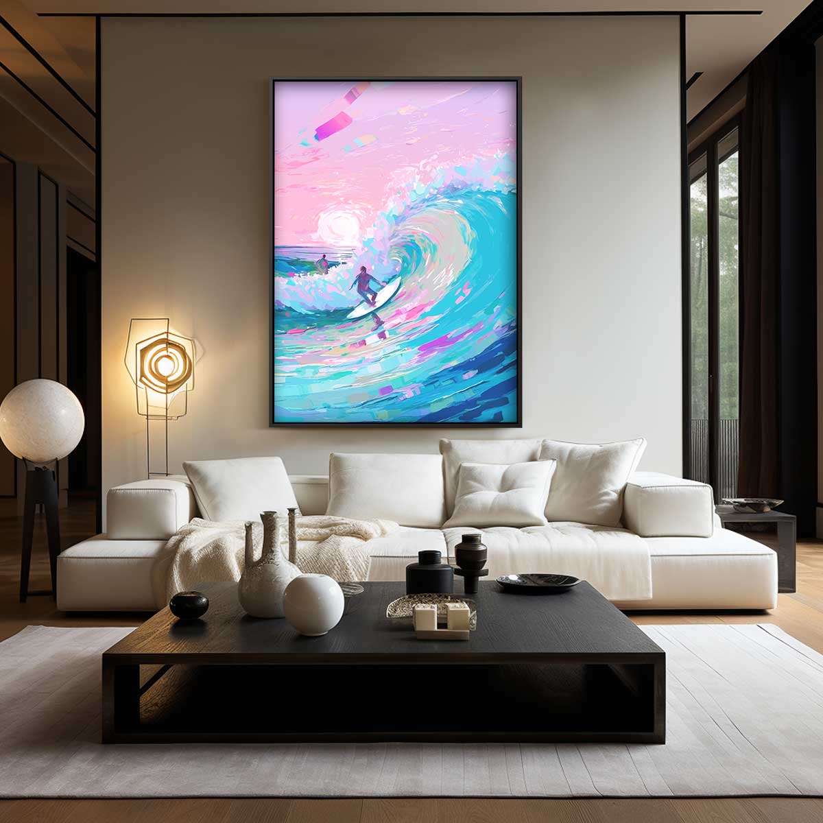 Surfen bij Zonsondergang Kunstwerk-canvas-dibond-plexiglas-wanddecoratie-WallArtistic