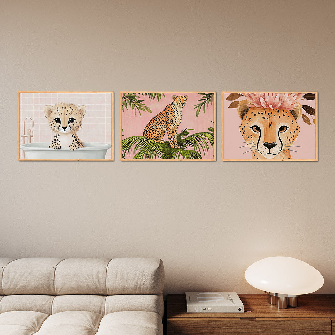 Schattige badkamer cheetah Posterset