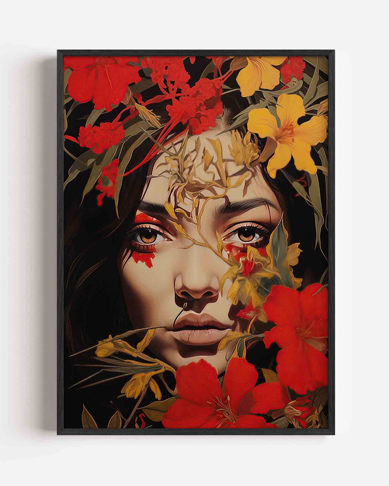 Bloemen en gezicht Poster