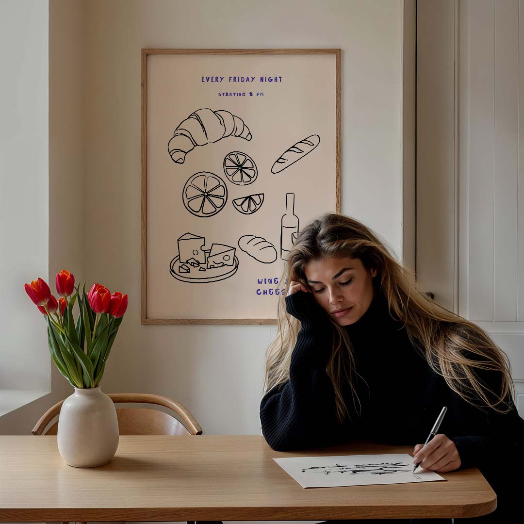 Elke Vrijdagavond Wijn & Kaas Poster-WallArtistic