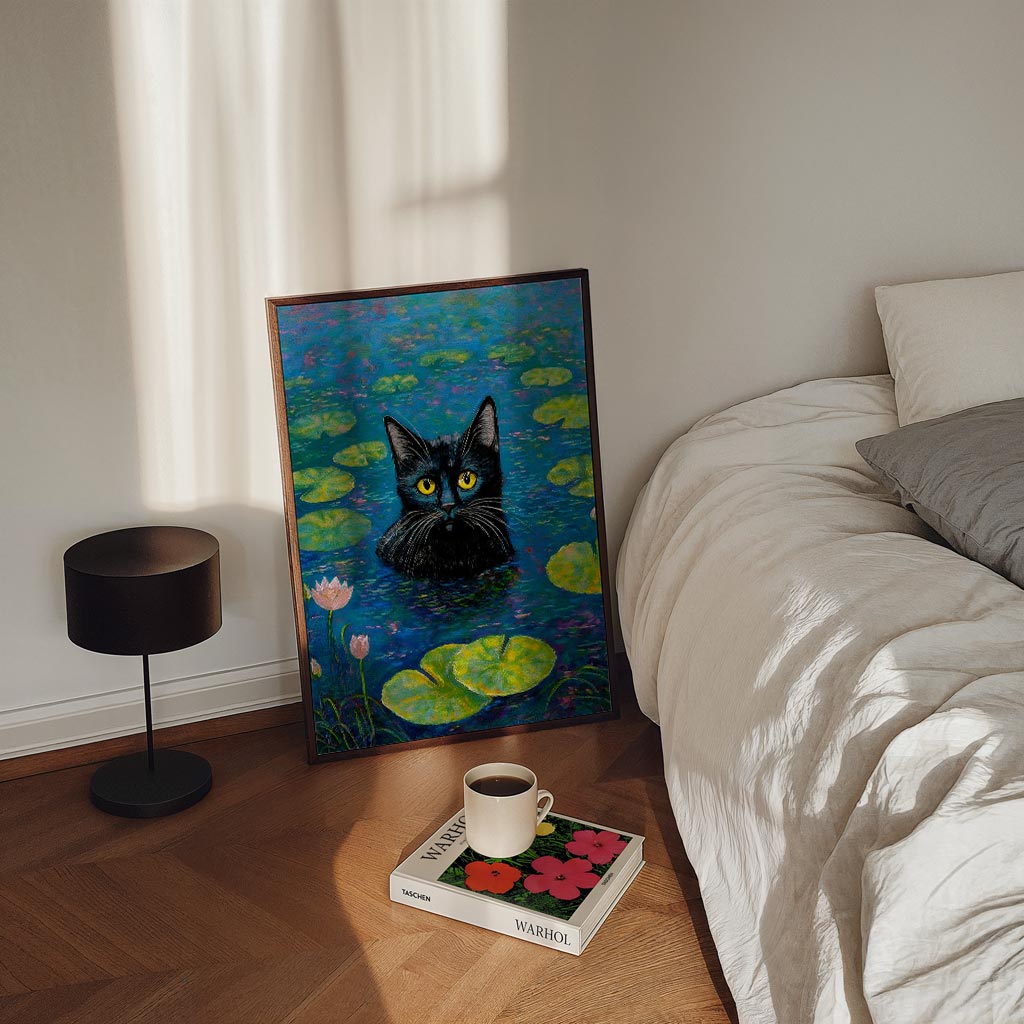 Mystieke Zwarte Kat op Waterlelies Poster