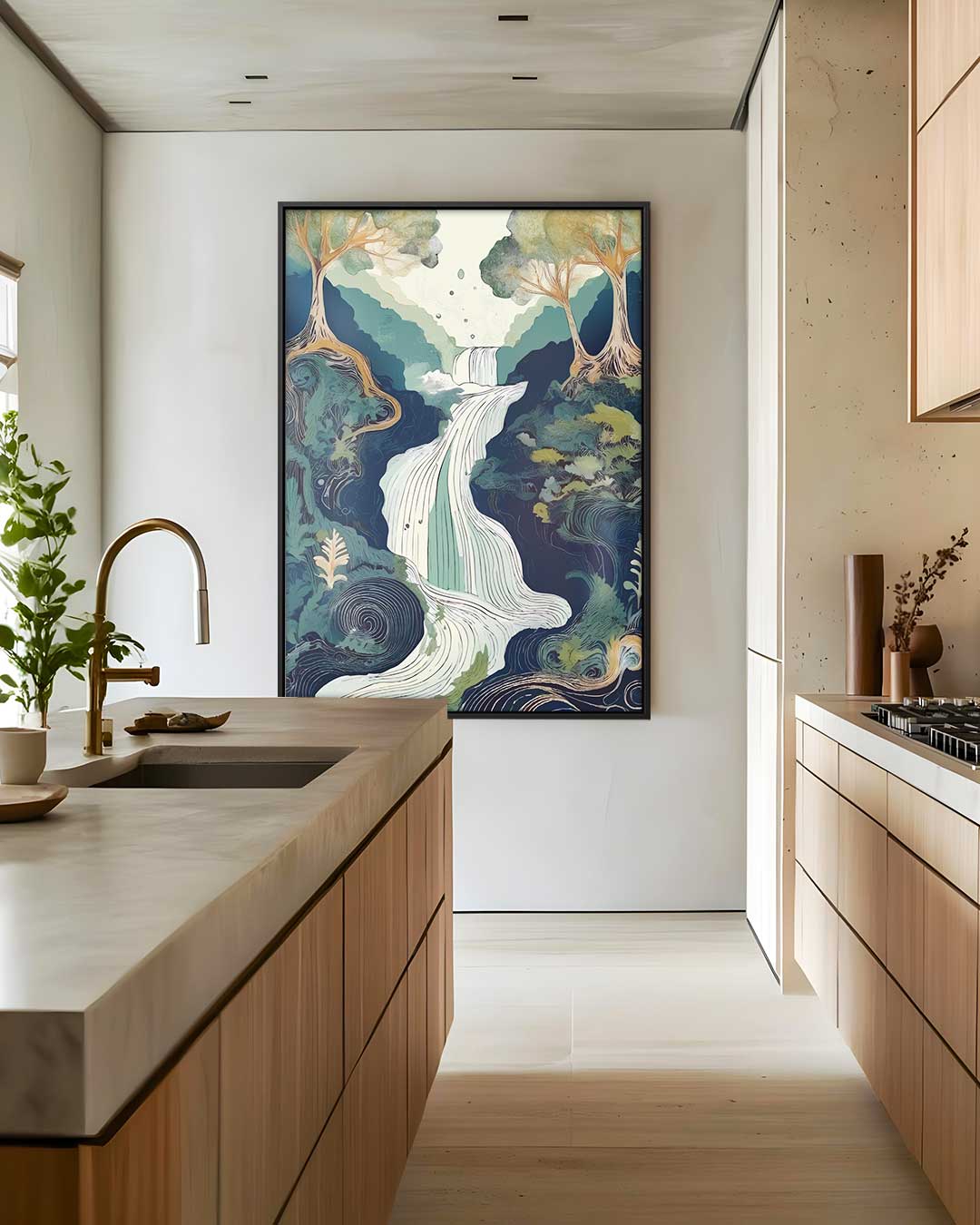 Waterval in het Bos Kunstwerk-canvas-dibond-plexiglas-wanddecoratie-WallArtistic