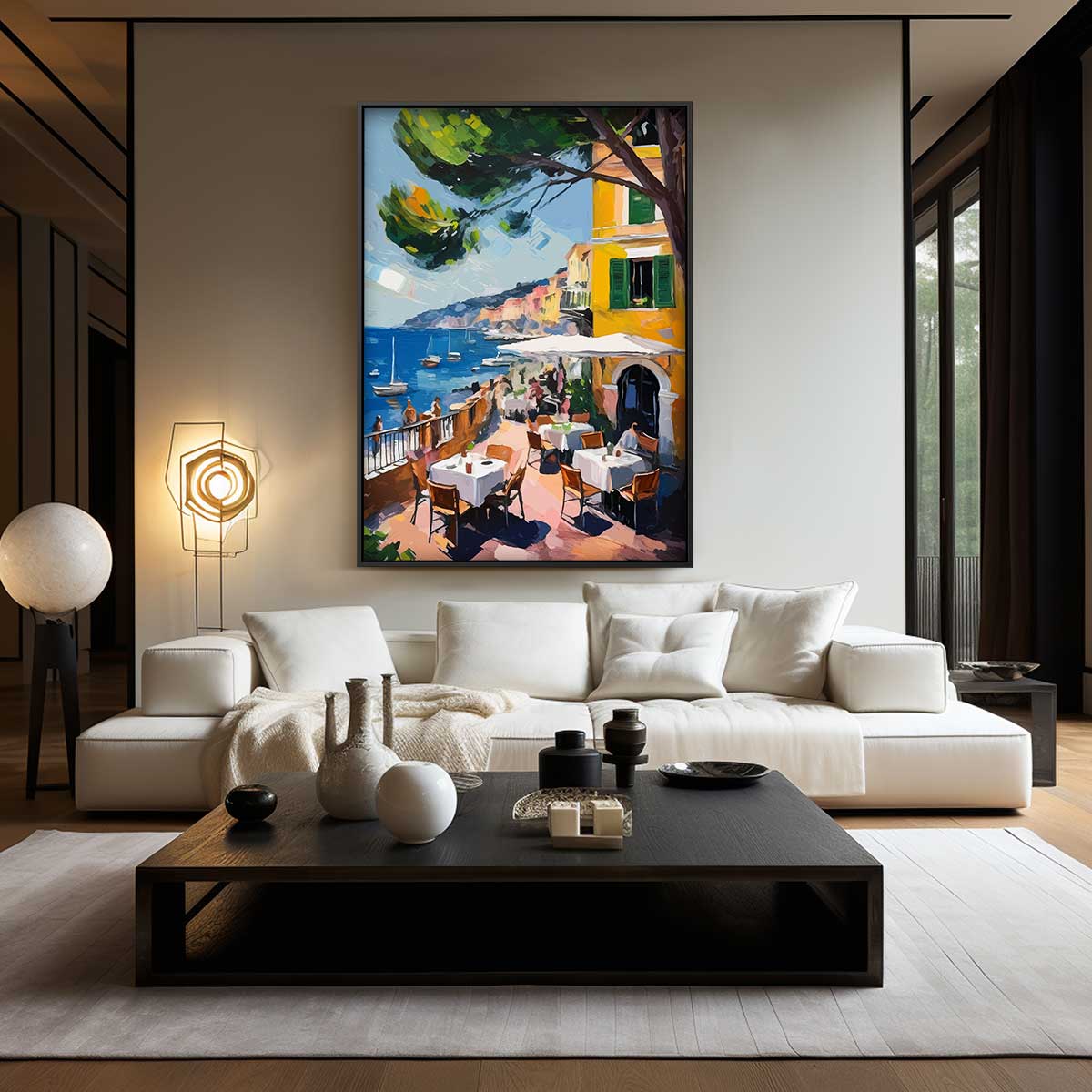 Zonnig Terras aan de Middellandse Zee Kunstwerk-canvas-dibond-plexiglas-wanddecoratie-WallArtistic