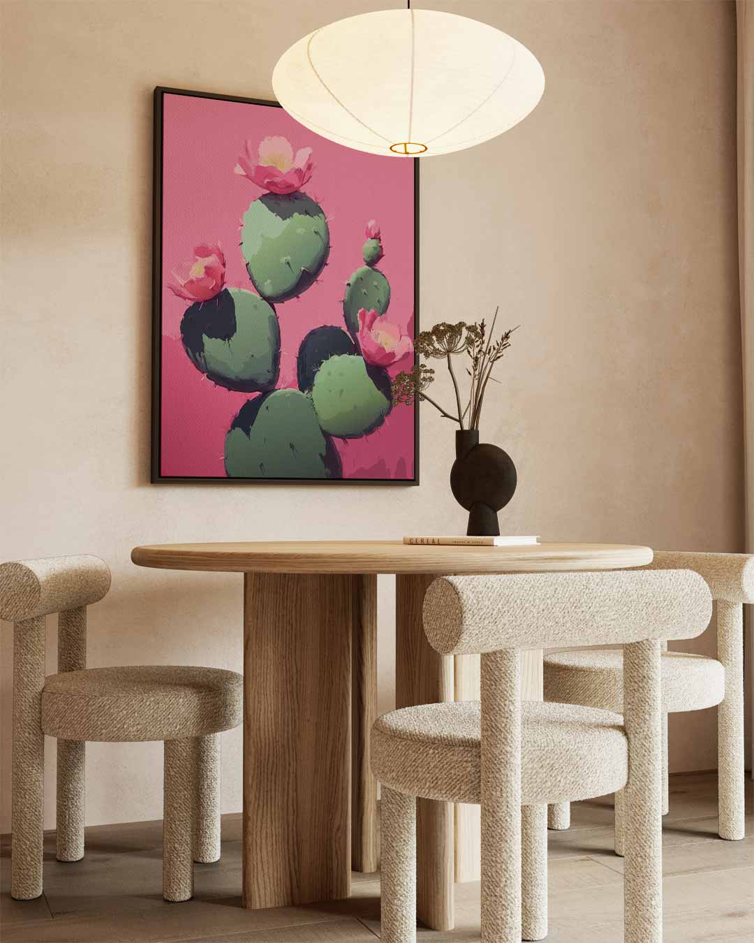Cactus Bloei op Roze Achtergrond Kunstwerk-canvas-dibond-plexiglas-wanddecoratie-WallArtistic