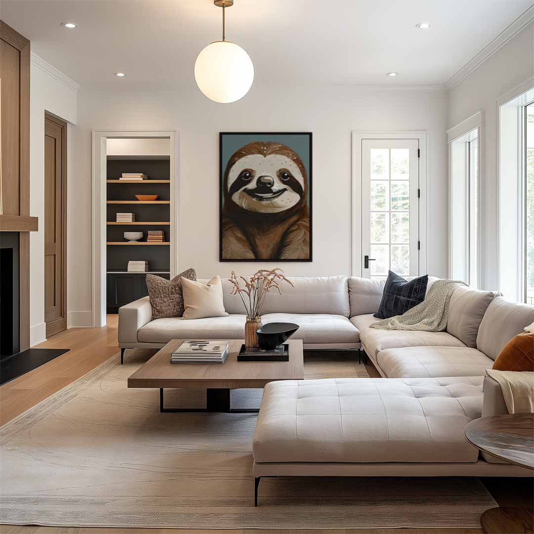 Schattige Luiaard Illustratie Kunstwerk-canvas-dibond-plexiglas-wanddecoratie-WallArtistic
