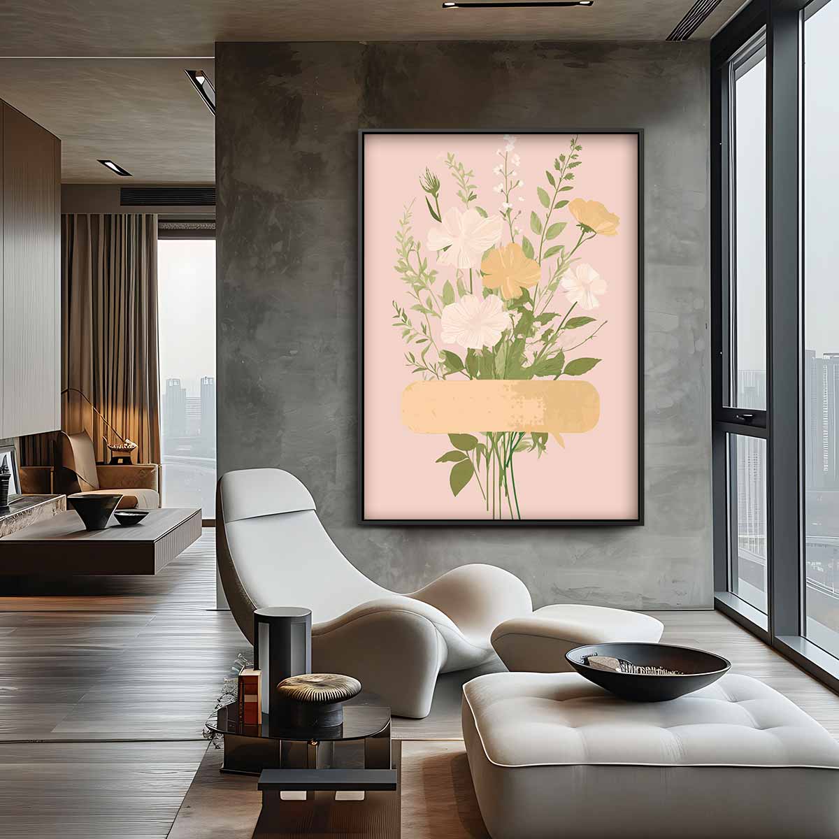 Bloemenpracht op Zachte Roze Achtergrond Kunstwerk-canvas-dibond-plexiglas-wanddecoratie-WallArtistic