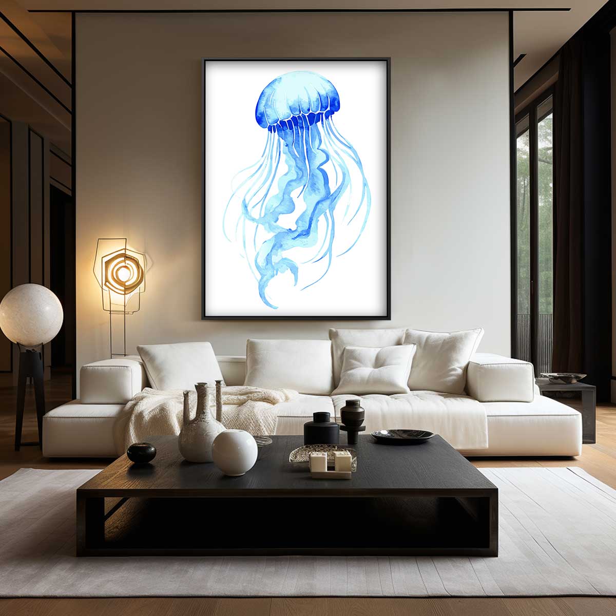 Dromerige Kwallen in Blauw Kunstwerk-canvas-dibond-plexiglas-wanddecoratie-WallArtistic