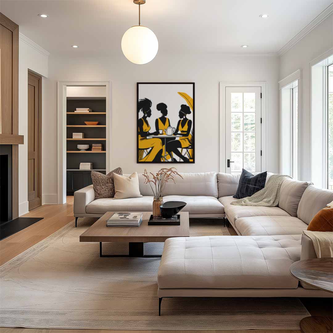 Koffietijd Vrouwen Silhouet Kunstwerk-canvas-dibond-plexiglas-wanddecoratie-WallArtistic