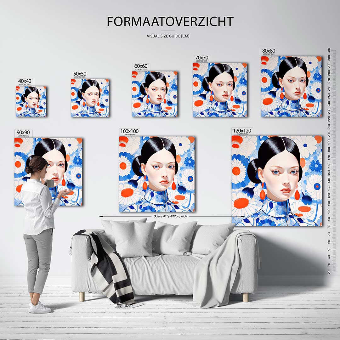 Vrouwelijk portret bloemen Kunstwerk