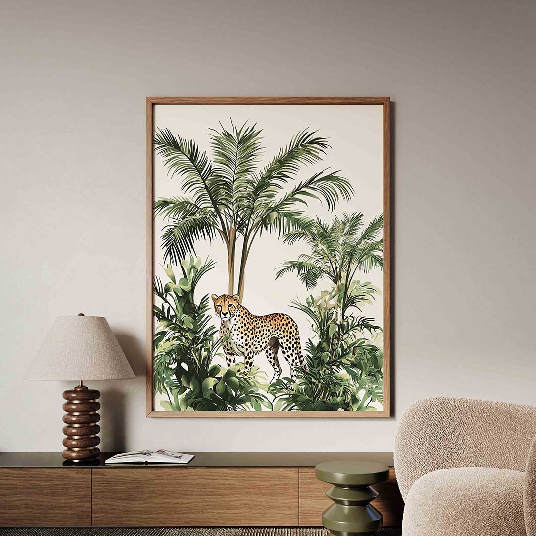 Luipaard en palmbomen Poster