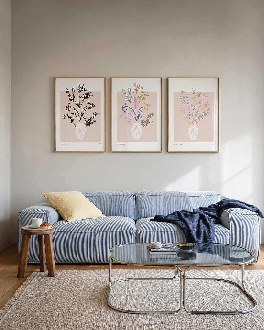 Lijnenspel en bloemen Posterset