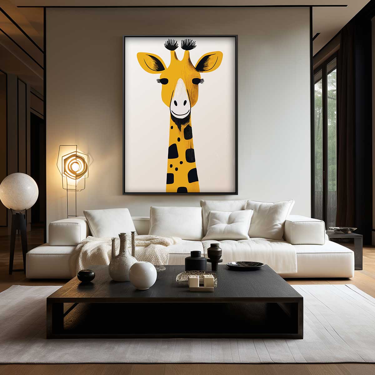 Vrolijke Giraffe Illustratie Kunstwerk-canvas-dibond-plexiglas-wanddecoratie-WallArtistic