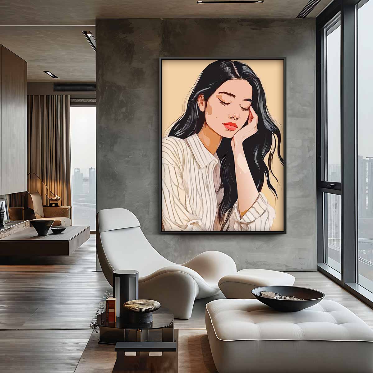 Dromerig Moment Portret Kunstwerk-canvas-dibond-plexiglas-wanddecoratie-WallArtistic