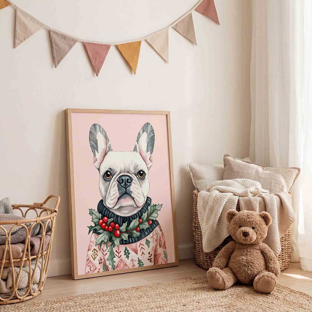 Franse bulldog met kersttrui Poster