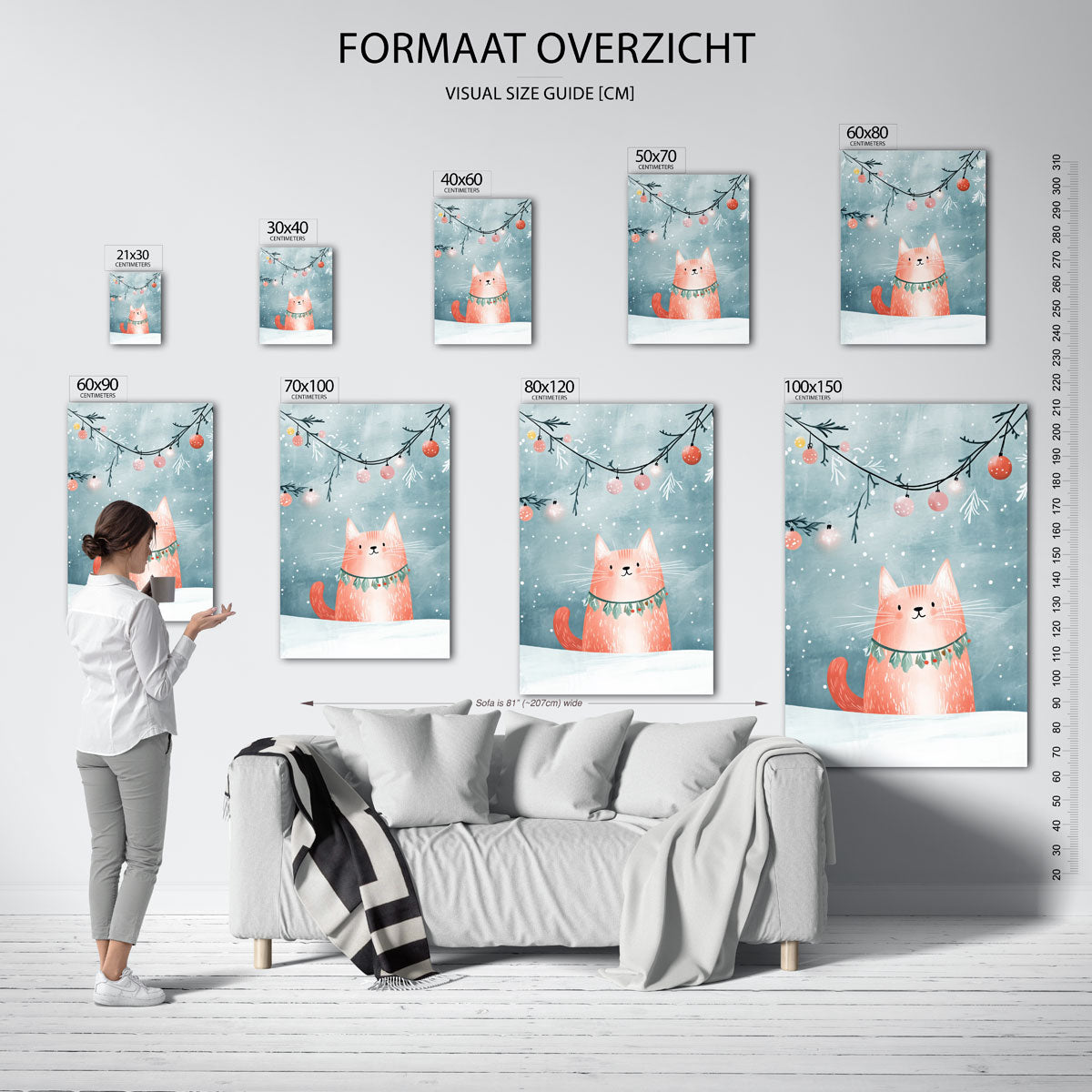 Kat met kerstversiering Poster