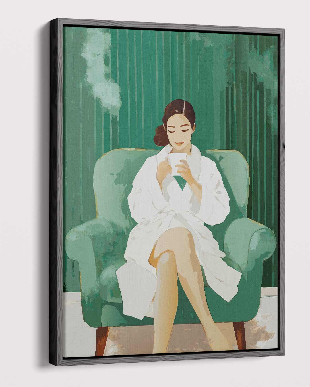 Ontspannen Moment Vrouw Met Koffiekop Kunstwerk-canvas-dibond-plexiglas-wanddecoratie-WallArtistic