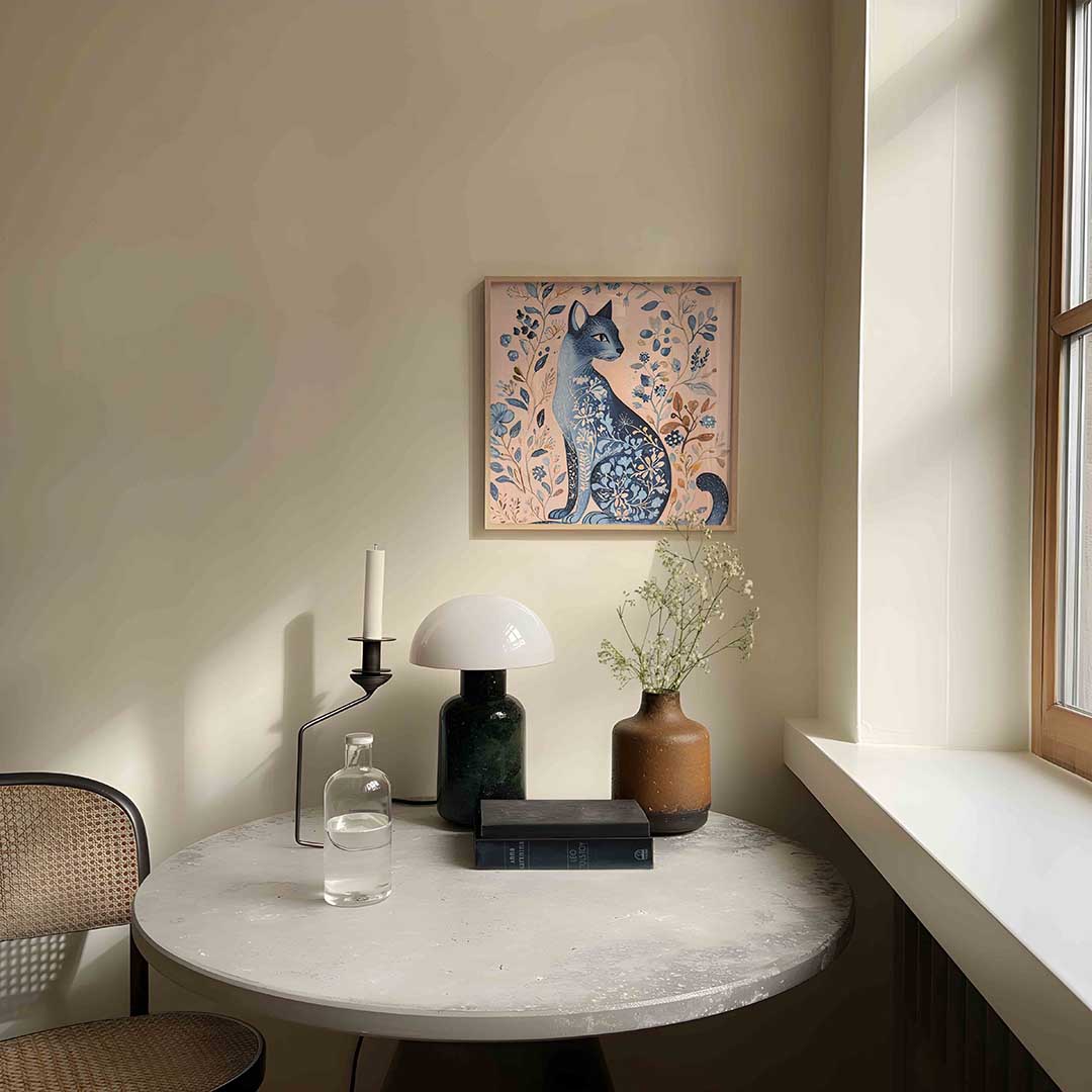 Blauwe kat met bloemen Poster