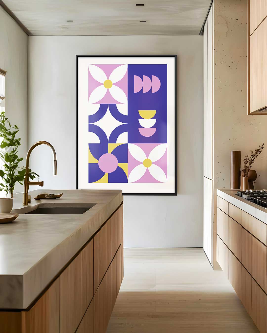 Bloemen in Blauw en Roze Kunstwerk-canvas-dibond-plexiglas-wanddecoratie-WallArtistic