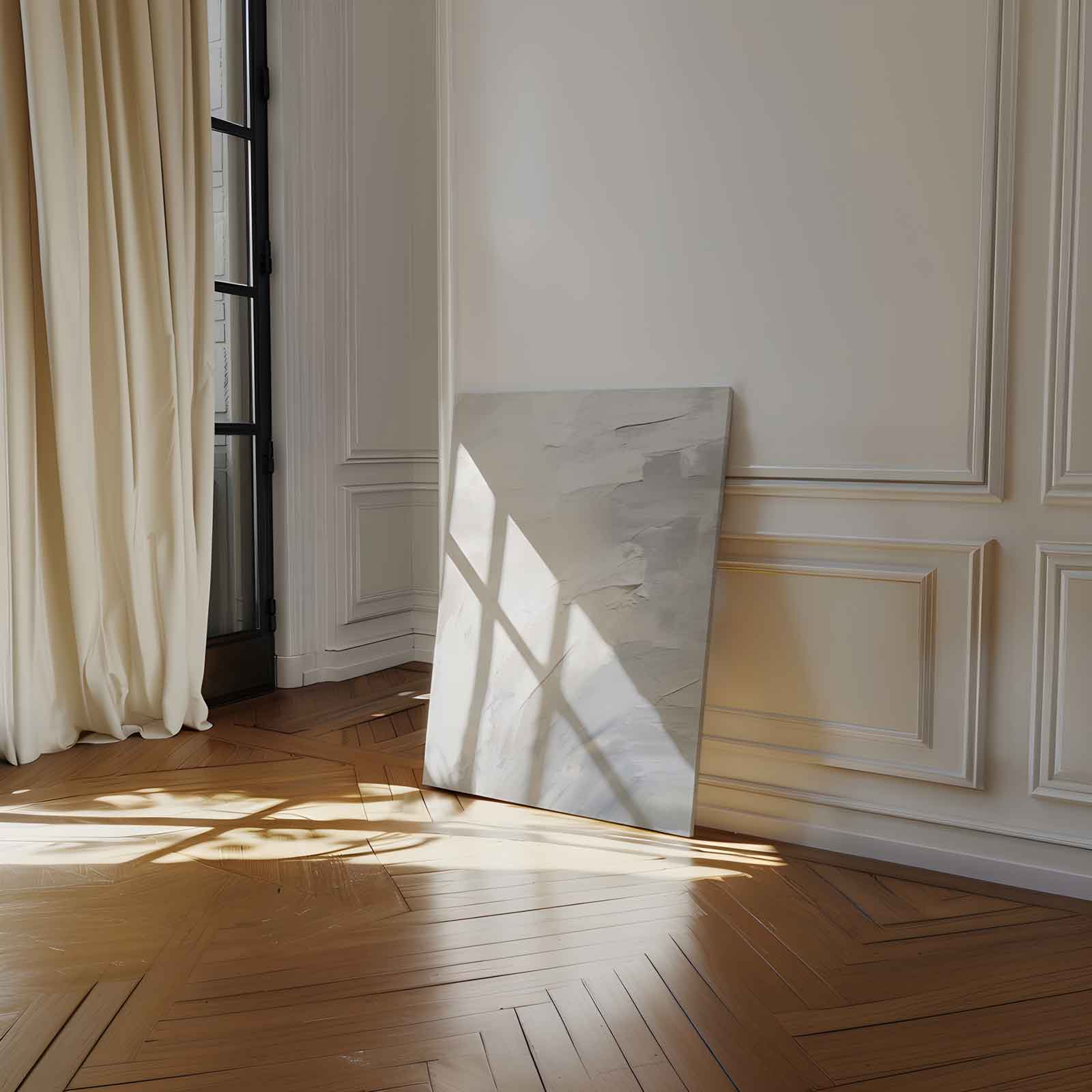 Sereniteit in Wit en Grijs Kunstwerk-canvas-dibond-plexiglas-wanddecoratie-WallArtistic
