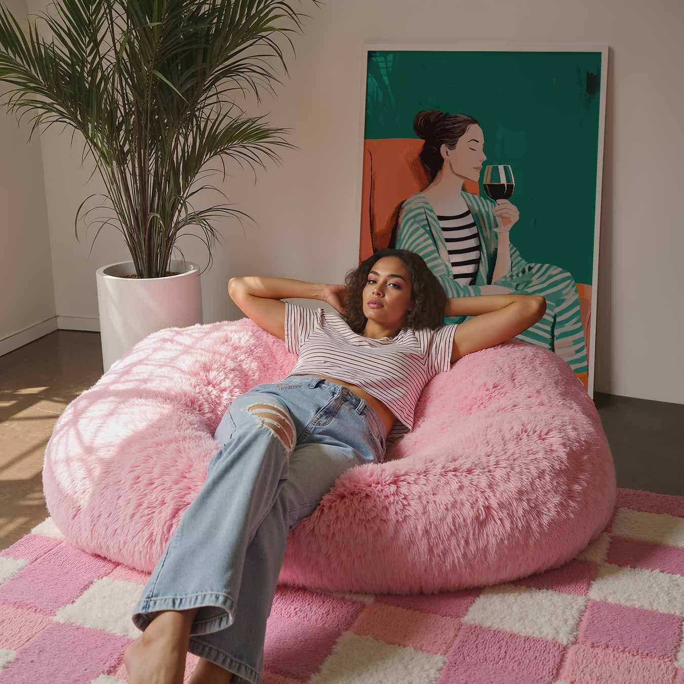Verfijnde Ontspanning: Vrouw met Wijnglas Poster