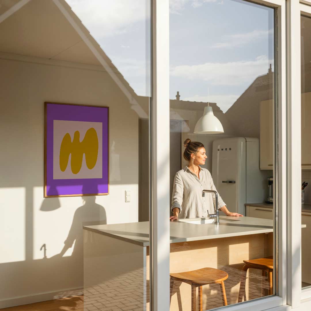 Abstracte Goud & Paars Kunstposter-WallArtistic