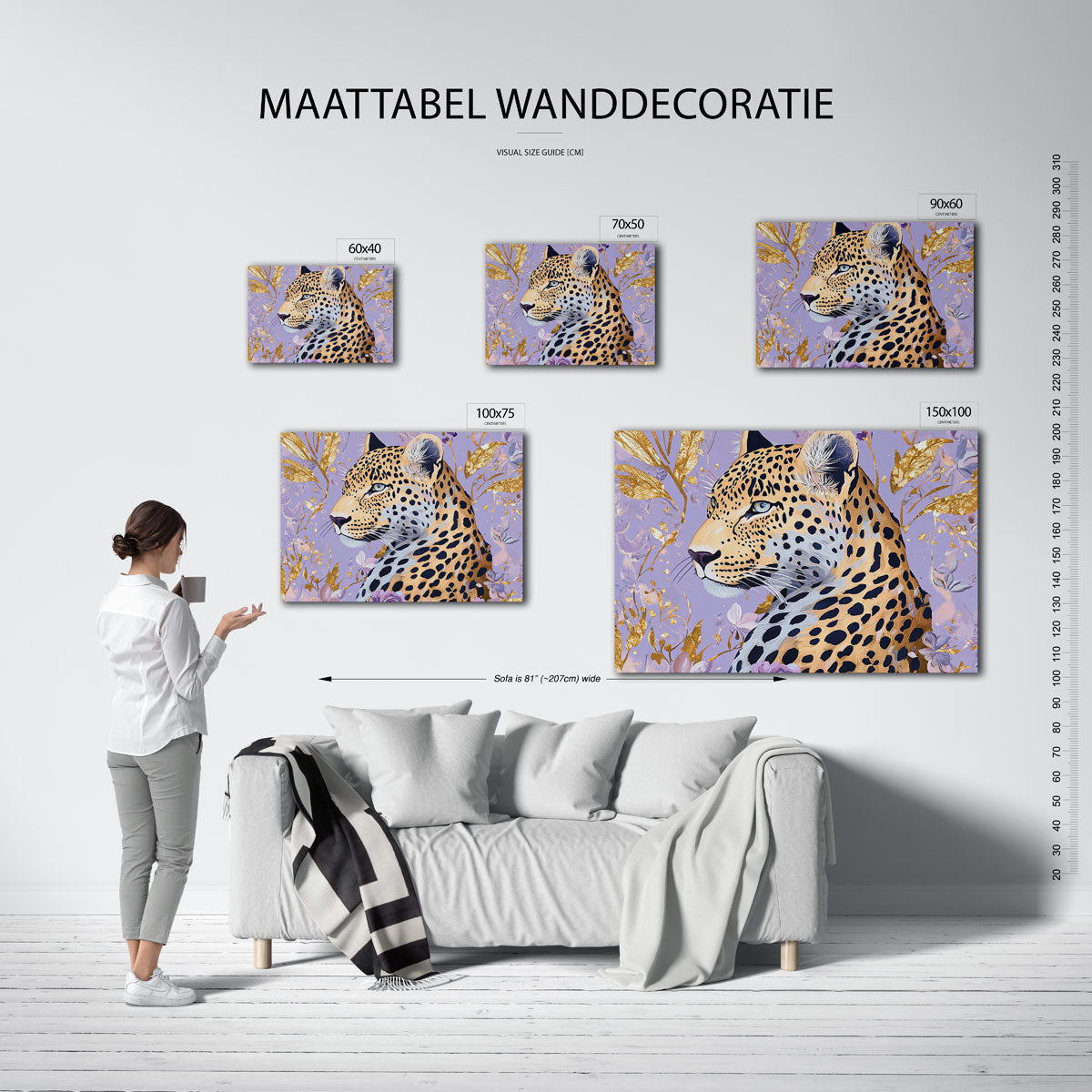 Luipaard en bloemen Kunstwerk