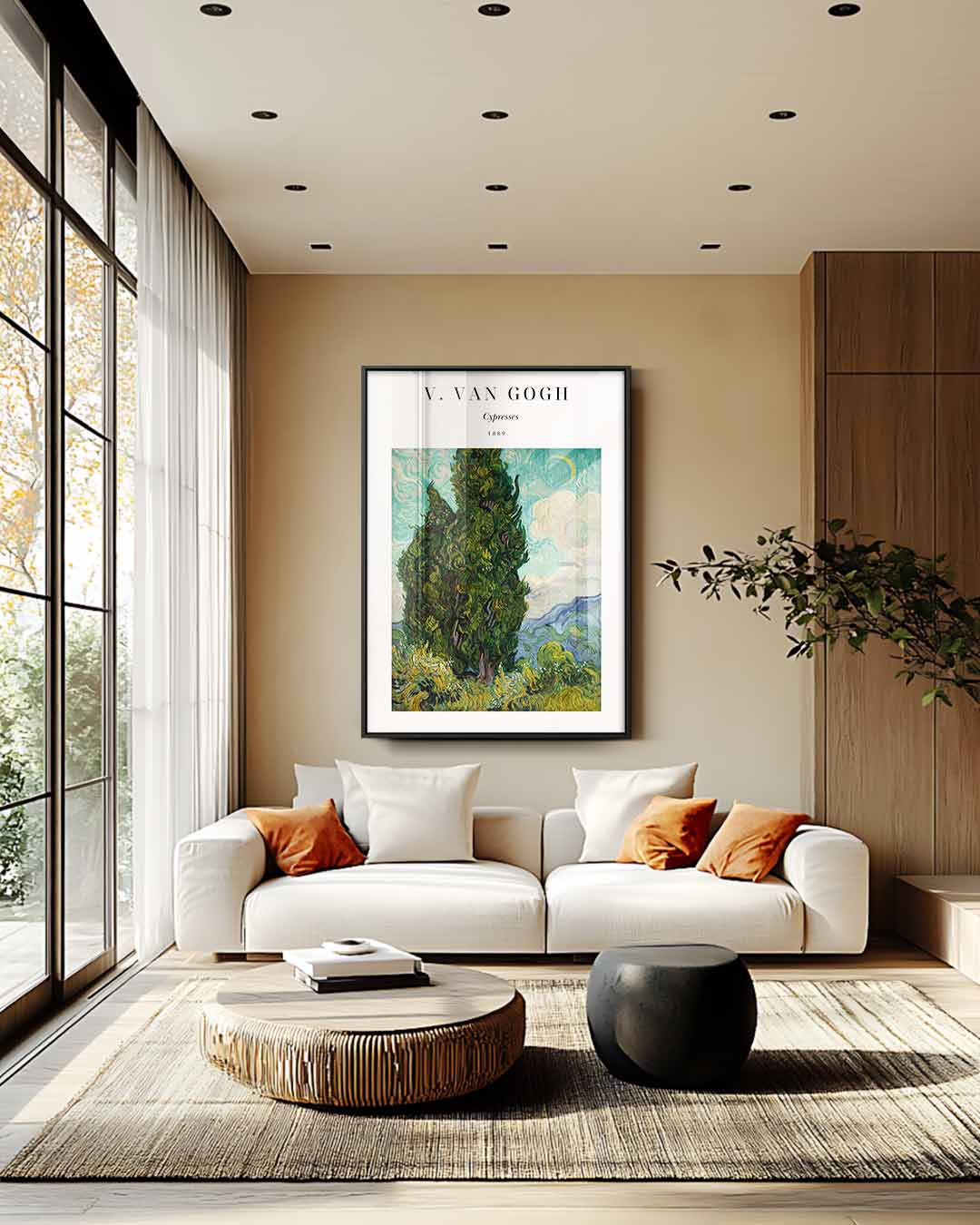 Cypresses in een Wervelende Hemel Kunstwerk-canvas-dibond-plexiglas-wanddecoratie-WallArtistic