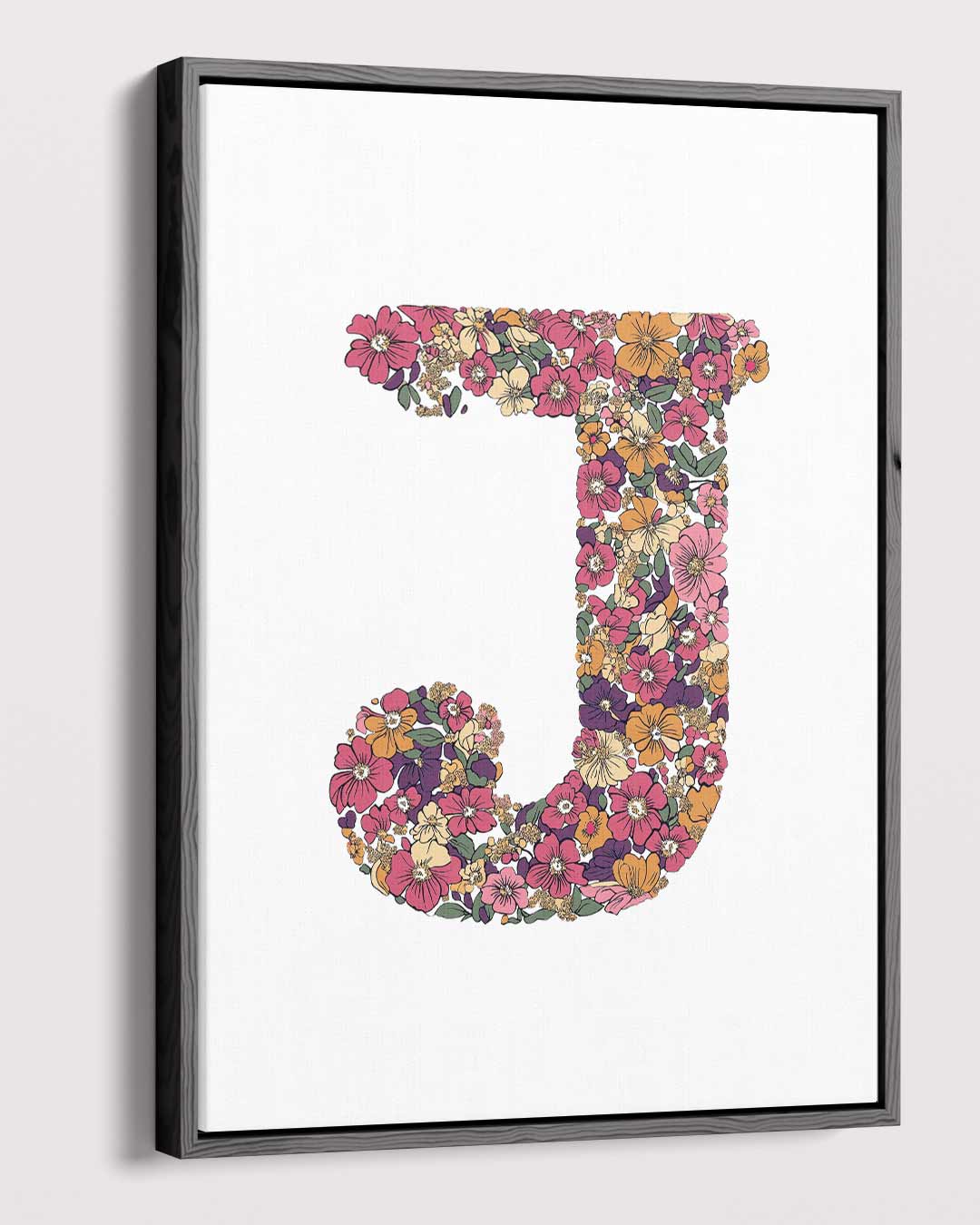 Bloemen Initialen Kunstwerk - J Kunstwerk-canvas-dibond-plexiglas-wanddecoratie-WallArtistic